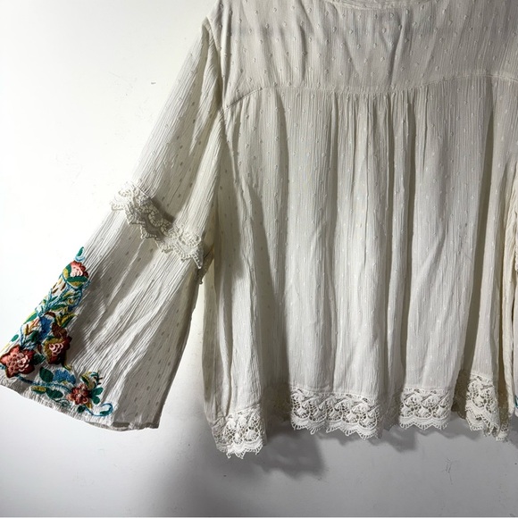 Chico’s Lace Swiss Dot Colorful Embroidered Boho Top - Picture 8 of 11